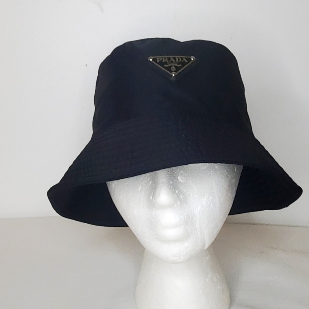 Prada - Women's Bucket Hat In Black -metal  Logo Accent At Front -"See Pictures"